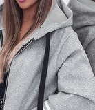 Nukty Women's Jacket Autumn Pocket Zipper Design Casual Plain Long Sleeve Loose Daily Longline Hoodie Y2K Streetwear