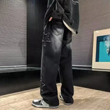 Nukty Stars Patchwork Men Jeans New Fashion Y2K Tassel Pants Korea Clothes Straight Hip Hop Splicing Trousers Male Streetwear