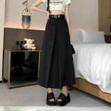 Nukty skirt outfits winter Vintage Pleated Suit Women's Long Skirts Autumn Elegant Office Lady A-Line High Waist Solid Color Casual Skirts Female