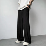 Nukty Summer Pleated Pants Men Fashion Oversized Ice Silk Pants Men Japanese Streetwear Hip-hop Loose Straight Pants Mens Trousers