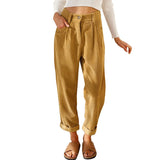 Nukty Autumn and Winter New Women's High waist Casual Pants Europe and America Solid Corduroy Loose Straight Pants Women