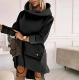 Nukty Elegant Dresses for Women Beaded Hooded Casual Sweatshirt Dress Autumn Winter Spring Fashion Casual Female Clothing