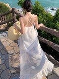 Nukty Summer Irregular Fairy White Womens Dresses Elegant Spaghetti Strap V-Neck Birthday Party Dress Holiday Beach Vestidos Robe New