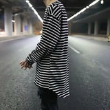 Nukty Trendy Men's Long Sleeve Black White Stripe Base Layer Top Hip Hop Style Inner Wear T-shirt