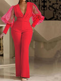 Nukty Ladies Elegant Office Jumpsuit Romper For Women High Waist Wedding Overalls Sequins Bodycon Long Sleeve Party Jumpsuit Club