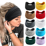 Nukty New Boho Solid Color Wide Headbands Vintage Knot Elastic Turban Headwrap for Women Girls Cotton Soft Bandana Hair Accessories