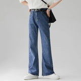 Nukty Men Comfortable Baggy Commute Jeans Male Fashion Casual Bell Bottom Denim Pants Korean Simple Vintage Straight Denim Trousers