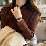 Nukty Women Velvet Thicken Warm Sweaters Semi Turtleneck Knit Thermal Pullovers Solid Ribbed Sweater Women 2024 Fall and Winter