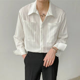 Nukty Autumn Men's Light Luxury Retro Korean Popular Shirt Leisure Long Sleeve Button-down Premium Solid Color Business Pocket Shirt
