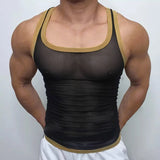 Nukty New Men Mesh Tank Tops Summer Clubwear Casual Vest U Neck Sleeveless Contrast Color Fishnet T-shirt Comfortable Chic Tees