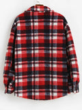 Nukty Plaid Jacket for Men Fluffy Fleece Shirt Jacket with Pocket Button-up Faux Fur Sherpa Streetwear Topcoats