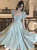 Nukty Spring Fairycore Dress Women Elegant Evening Party Prom Vestidos French Vintage A-line Dresses Solid Clothing Mujer Korean