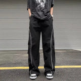 Nukty Oversized Black Sweatpants Men Side Stripe Basic Cargo Pants Lady Y2K Streetwear Baggy Jogger Men Women Casual Korean Fashion