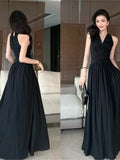 Nukty Elegant Backless Sexy Club Pleated Vest Long Dresses Women Black High Waist Beige V Nec Vacation Slim Party Evening Dress Summer