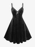 Nukty Plus Size Lace-up Grommets Velvet Cami Dress And Hooded Cropped Top Women Winter Vestidos Black Dresses Robe Two Pieces