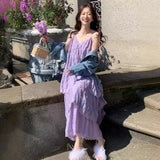 Nukty  Summer Befree Long Vintage Casual Ruffles Elegant Maxi Strap Camis Silky Beach Lace Elegant Party Dress Vestidos Sexy Women