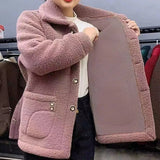 Nukty Velvet Thickened Lamb Fleece Long Sleeve Autumn/Winter Mid length Coat Warm Coat for Women