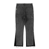 Nukty Streetwear Speckled Ink Color Match Y2K Baggy Jeans for Men Patchwork Rage Fringe Micro Denim Trousers Oversized Loose Cargos