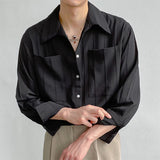 Nukty Autumn Men's Light Luxury Retro Korean Popular Shirt Leisure Long Sleeve Button-down Premium Solid Color Business Pocket Shirt
