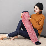 Nukty Women Thermal Jeans Winter Snow Warm Plush Stretch Jeans Lady Skinny Thicken Fleece Denim Long Pants Retro Pencil Trousers