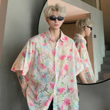 Nukty Transparent Floral Handsome Shirts Summer Thin Fashion Casual Streetwear Loose Shirt Breathable Short Sleeve Men's Clothing