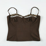 Nukty y2k Leopard Print Patchwork Corset Top Women Sleeveless Skinny Crop Top y2k Aesthetic Cute Lace Stitching Camisole Ladies
