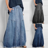 Nukty Oversize Fashion Street Skirt Summer A Line Denim Skirt Women Autumn Sun Skirt Casual Solid High Waist Women's Long Skirt