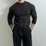 Nukty Autumn Clothing Men's Knit Henry Collar Pullover Sweater Luxury Vintage Button-down Long Sleeve Casual Streetwear Basic Shirts