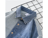 Nukty New Men's Denim Shirts Spring High Street Loose Long Sleeves Jean Tops Stripe Patchwork Designer Shirt Youth Fashion Overshirt
