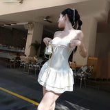 Nukty Korean Sexy Mini Dress Y2K Sleeveless Bow Lace Playful Summer Tank Dresses Nightclub Party Playful Evening Dresses