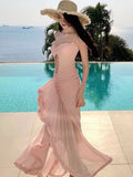 Nukty Elegant Spaghetti Strap Party Dress for Women Sexy Sleeveless Ruffles Evening Dresses Summer Holiday Chiffon Beach Vestidos New