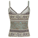 Nukty Retro Print V-neck Camis Summer Holiday Graphic Sleeveless Skinny Crop Top Women Casual Vintage y2k Tees Streetwear Basic