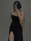Nukty DRESS TO IMPRESS Coquette Elegant Party Dress Women Mall Goth Vintage Aesthetic Fairycore Grunge Backless Lace-up High Waist Halter Dress
