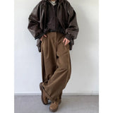 Nukty Japanese Vintage Basic Workwear Trousers For Men Women Spring Autumn Loose-fit Wide-leg Casual Pants Ins Boyfriend Style