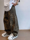 Nukty Autumn Tan Leopard Jeans Men Denim Pants Male Oversize Wide Leg Trousers Streetwear Hip Hop Vintage Loose Casual Animal Print