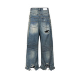 Nukty Frayed Damaged Hole Baggy Wide Leg Jeans for Men and Women Streetwear Casual Ropa Hombre Denim Trousers Oversized Cargo Pants