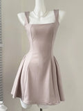Nukty Elegant Korean Fashion Summer Evening Party Red U-neck Sling Dress Lady Casual High Waist Sleeveless Strap Mini Dress for Women