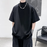 Nukty Men Tshirt Solid Streetwear Turtleneck Hip Hop Male Oversized T shirts Man Casual Short Sleeve Top Tees Black/White/Purple