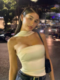 Nukty Elegant Women's Autumn Halter Hollow Out Satin Backless Cropped Tops Strapless Skinny Vest Party Clubwear Clothing