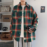 Nukty Harajuku Long Sleeve Plaid Shirts Men Big Size M-5XL Autumn Chic Loose Vintage High Street All-match Gentleman Camisa