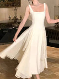 Nukty Ruffles Evening Party Dress for Women Elegant Sleeveless Square Collar A Line Solid Summer Prom Robe Korean Vestidos