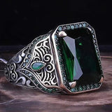 Nukty Retro Handmade Turkish Signet Rings for Men Ancient Silver Color Carved Ring Mystic Zircon Inlay New Punk Motor Biker Ring