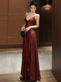 Nukty Elegant Backless V-Neck Split Party Dress Sexy Slim Luxury Gown Evening Dresses Fashion Robe Birthday Party Autumn Spring New