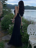 Nukty Sexy Black Backless Mermaid Dresses for Women Elegant Slash Neck Sleeveless Bodycon Evening Party Dress Summer Slim Vestidos New
