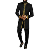 Nukty African Men Dress Shirt Mid Length Round Neck Long Sleeve Tops Male Spring Traditional Plus Size Slim Dashiki Blouse Man-ALL SET