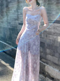 Nukty Elegant Floral Fairy Dress Women Casual Sweet Y2k Clothing Sexy Strap Dress Even Party One Piece Dress Korean Chic Sleeveless