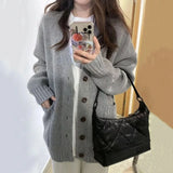 Nukty Women's Sweaters Button Up V-neck Front Pocket Soft Wool Knitted Cardigan Chic Korean Fashion  Outfit Autumn Winter