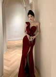 Nukty Elegant Fashion Wedding Evening Party Long Dresses for Women Sexy Split Sleeveless Slim Ladies Vintage Red Prom Female Clothing
