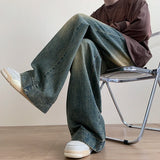 Nukty Distressed Vintage Blue Jeans Pants Men Wide-leg Denim Trousers Male Oversize Streetwear Fashion Casual Baggy Straight Jeans