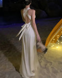 Nukty DRESS TO IMPRESS Elegant Sexy Backless Solid Long Dress Birthday Evening Party Halter Designer White Robe Summer Women Fashion Wedding Vestidos